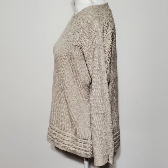 J. Jill Sweater‎ Size Small Tan Oatmeal Womens Cable Knit Cotton Blend Pullover - Picture 2 of 11